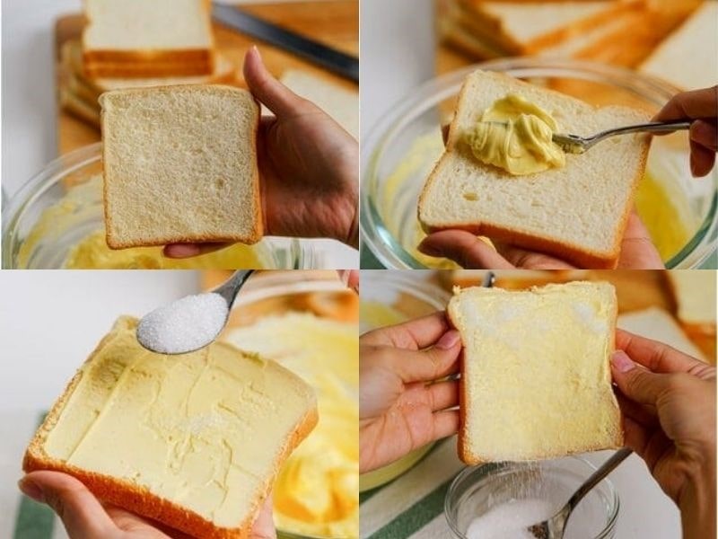 Bước 1 - Phết bơ và đường lên mặt bánh