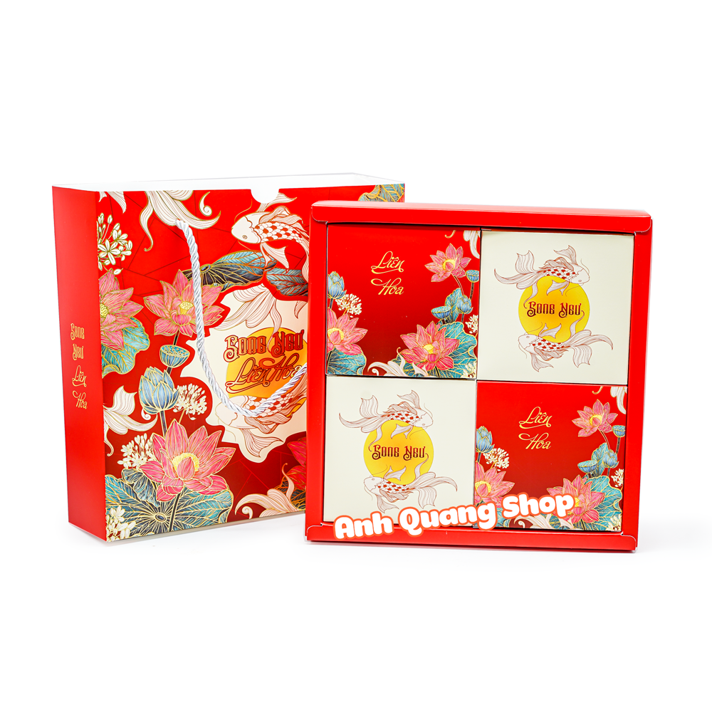 Hộp trung thu 2026 4 bánh Song ngư liên hoa đỏ