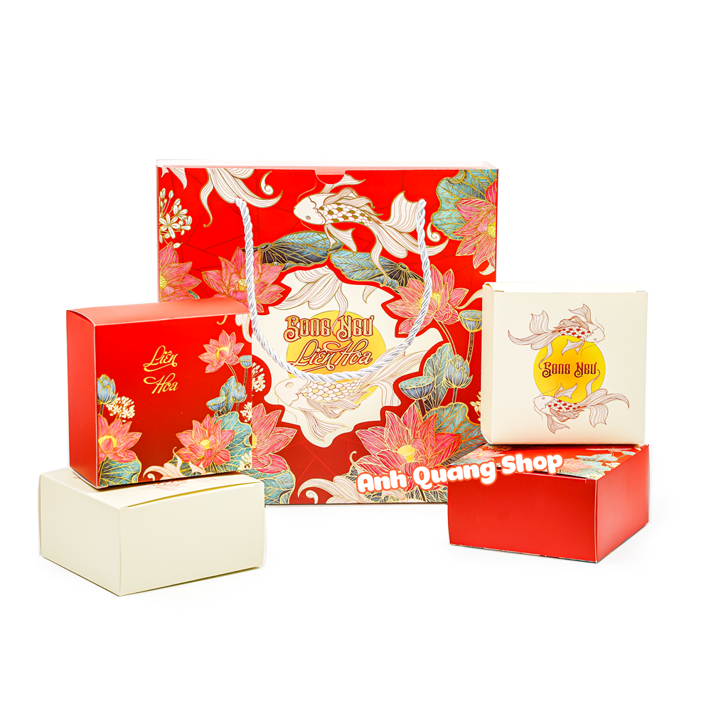 Hộp trung thu 2026 4 bánh Song ngư liên hoa đỏ