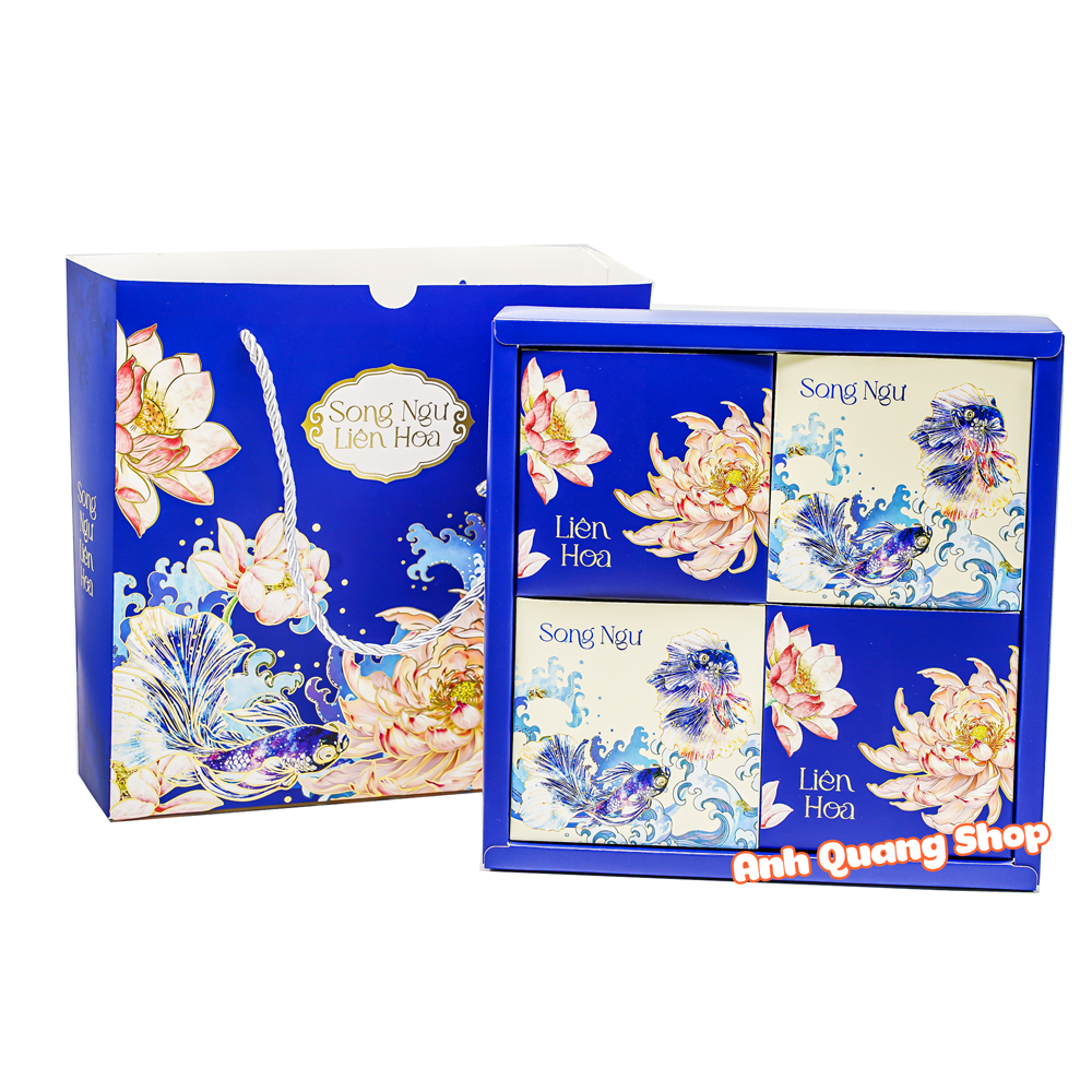 Hộp trung thu 2026 4 bánh Song ngư liên hoa xanh