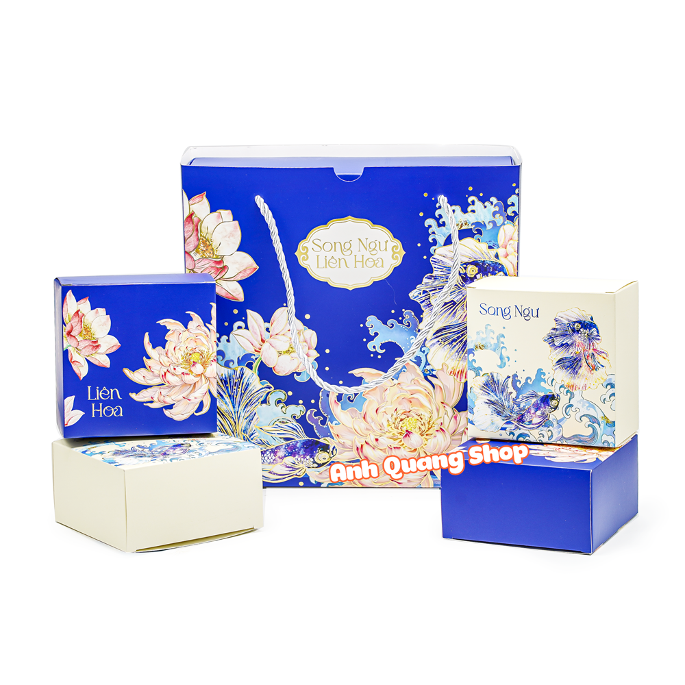 Hộp trung thu 2026 4 bánh Song ngư liên hoa xanh